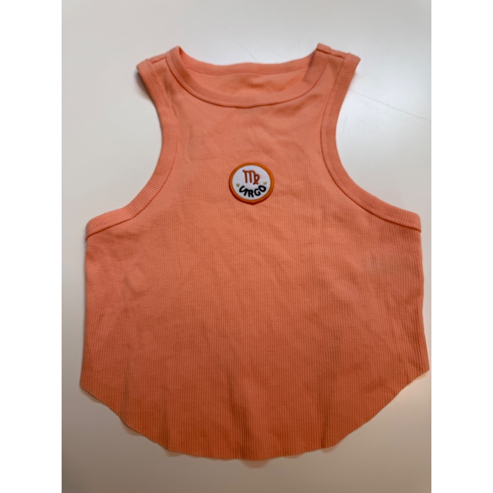 Virgo Zodiac Ribbed Tank Top Peach Orange Racerback Small